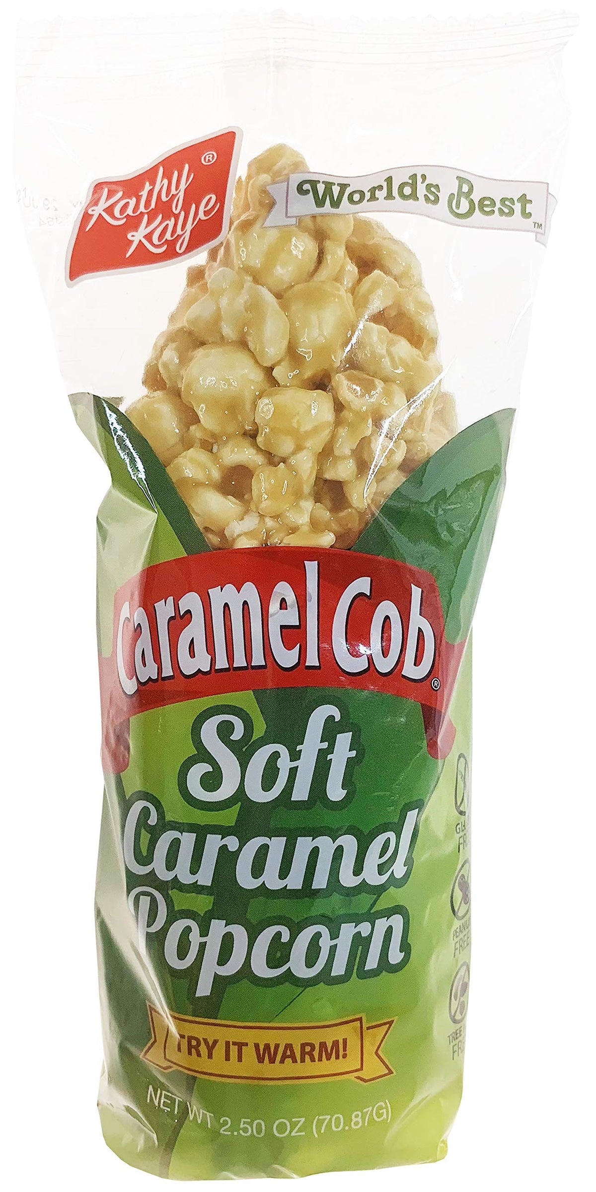 Kathy Kaye Caramel Cob popcorn ready for microwave to enjoy warm, chewy caramel.