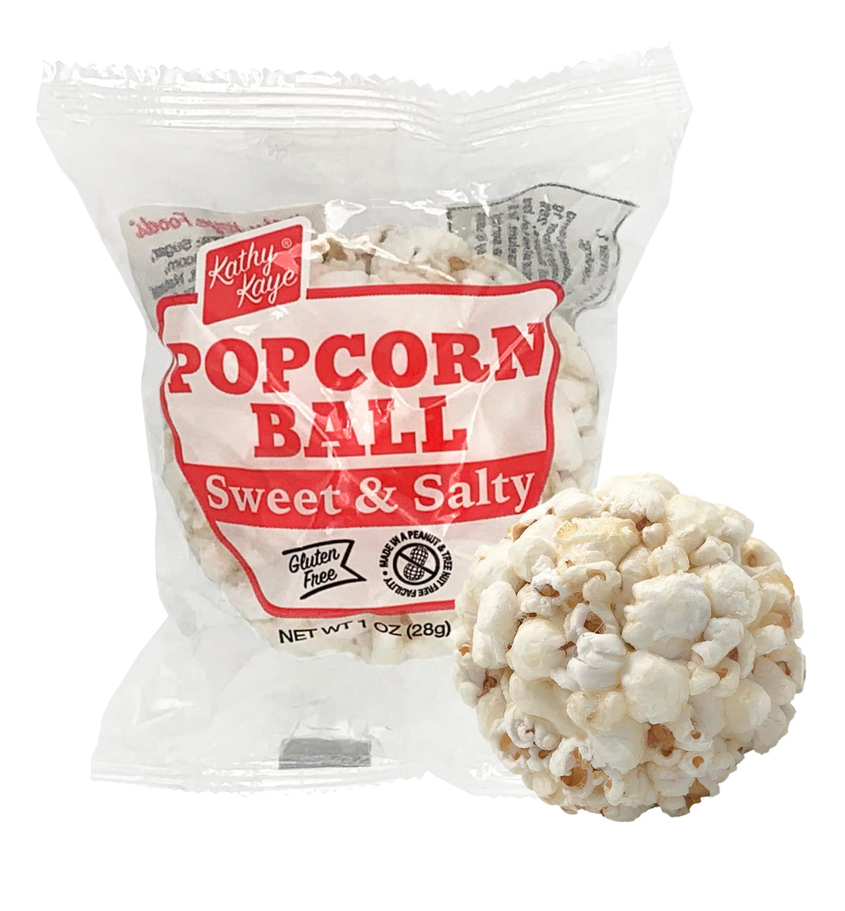 Kathy Kaye popcorn balls close-up, crisp texture and light sweet-salty glaze.
