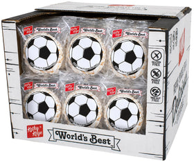 Kathy Kaye Soccer Popcorn Balls in a display box, ideal for party favors.