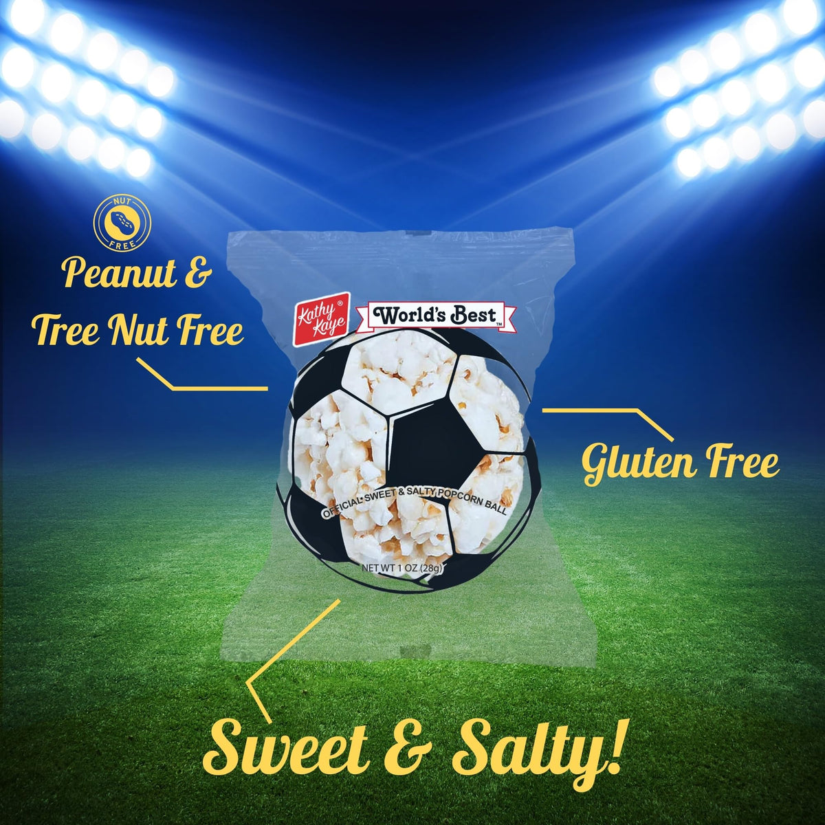 Kathy Kaye soccer-themed packaging showcasing game-day appeal for events.