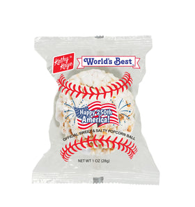 Kathy Kaye Baseball Popcorn Balls display case for party favors and celebrations.