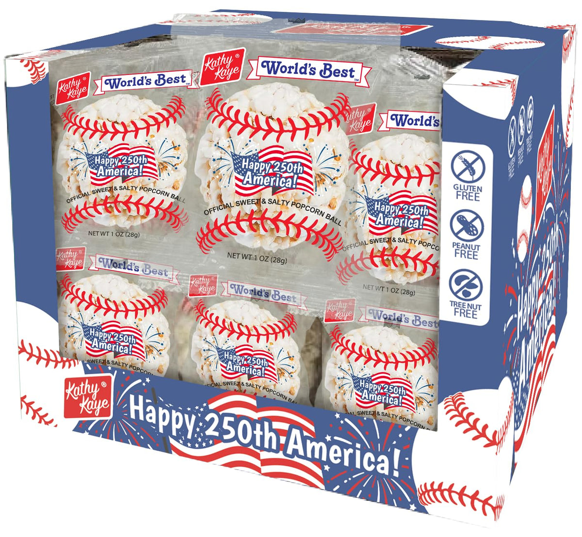 Kathy Kaye Baseball Popcorn Balls individually wrapped for easy gifting.
