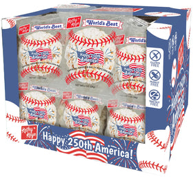Kathy Kaye Baseball Popcorn Balls individually wrapped for easy gifting.