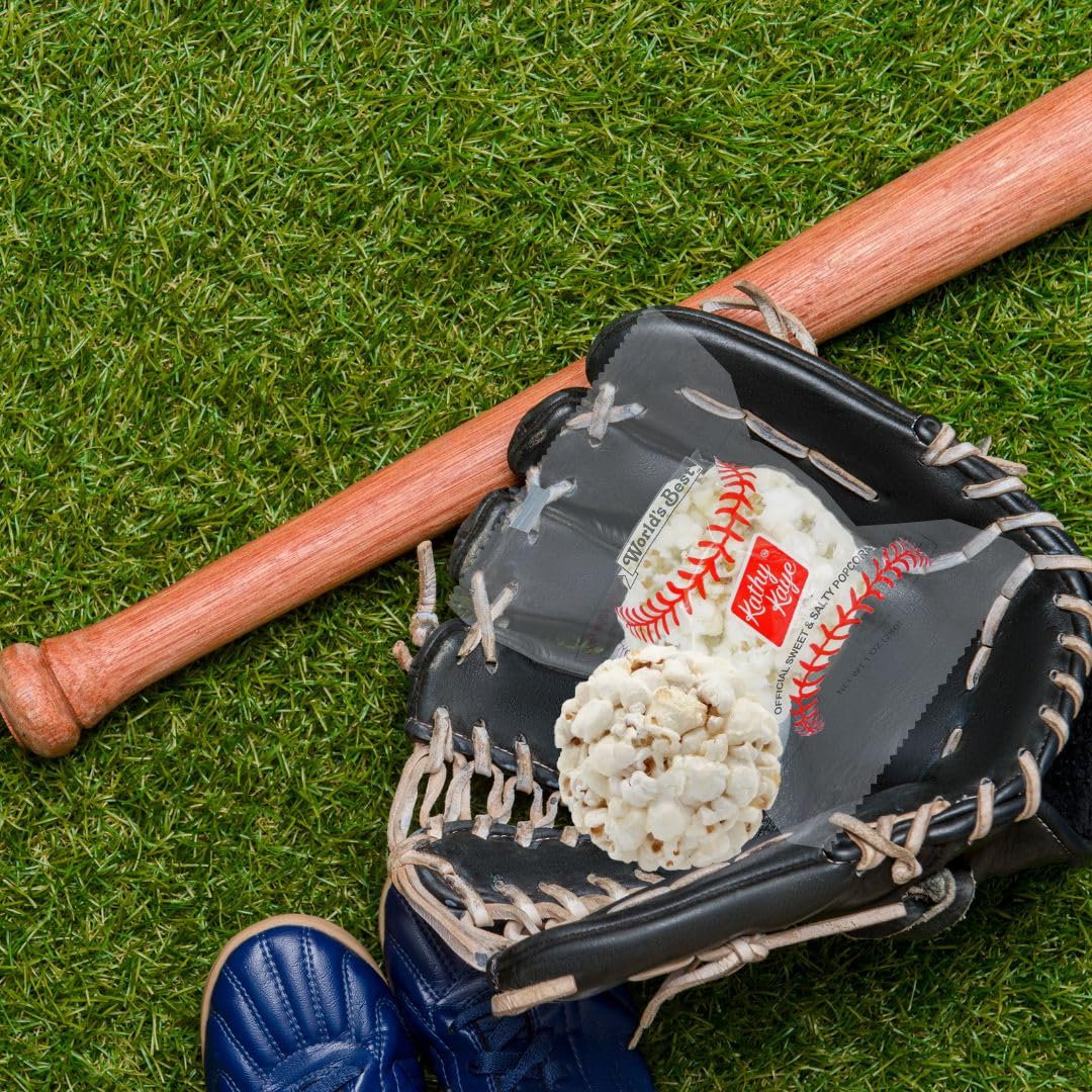 Kathy Kaye Baseball Popcorn Balls made in USA with high-quality ingredients.