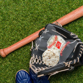 Kathy Kaye Baseball Popcorn Balls made in USA with high-quality ingredients.