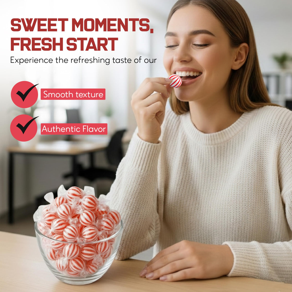 Katie’s Kandy Korner red and white peppermint balls add festive display appeal