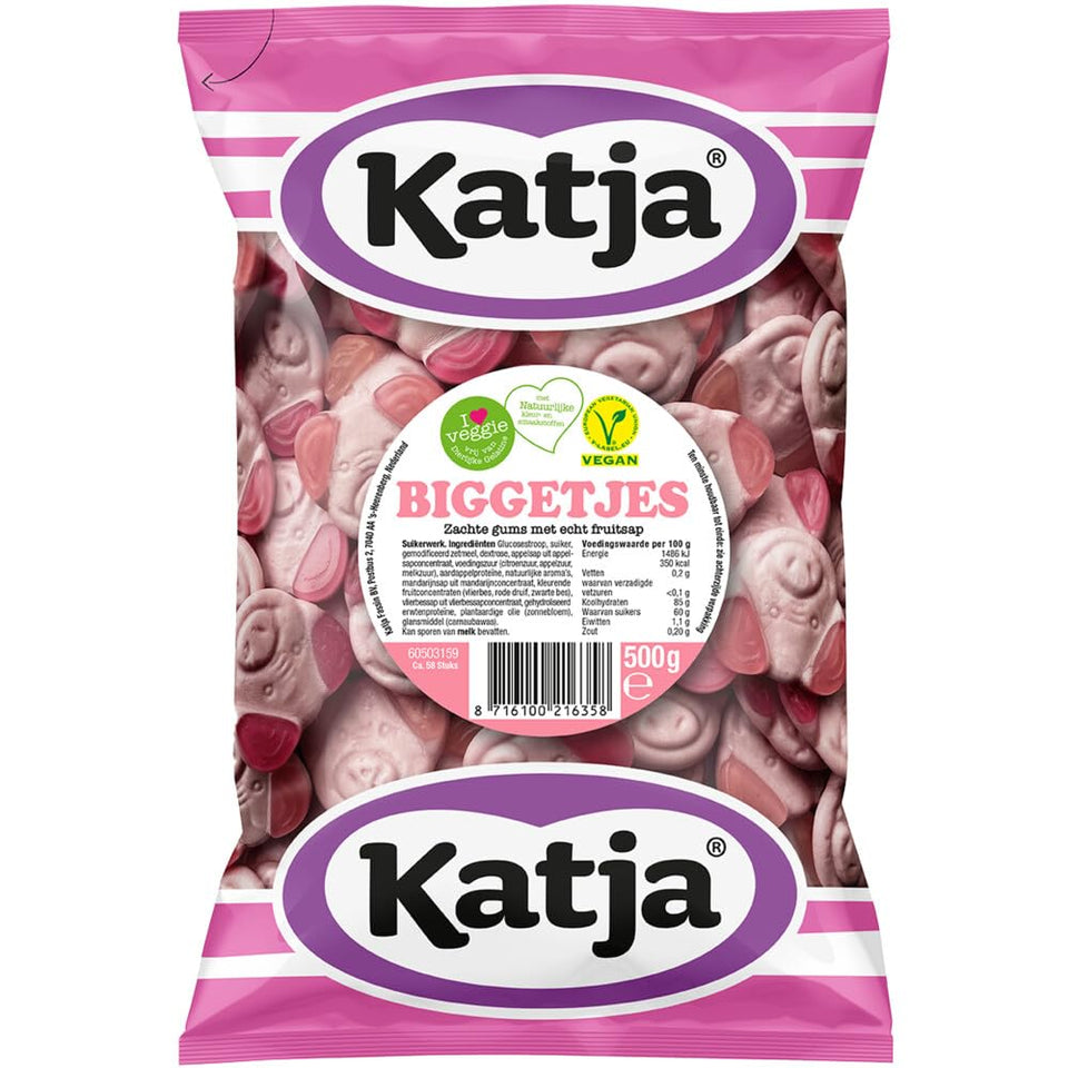 Katja Pink Pig Head Candy, 17.6 oz bag, playful party treat and shareable snack.