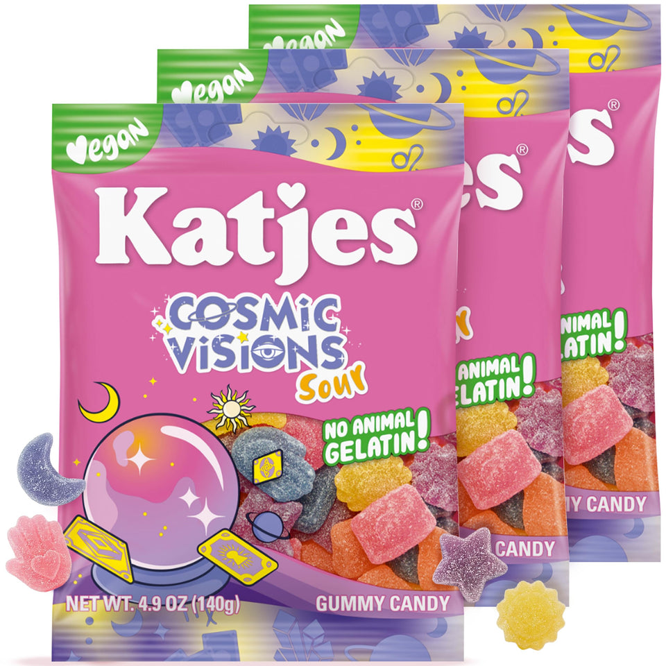 Katjes Cosmic Visions tarot cards gummies, a playful vegan treat perfect for sharing.