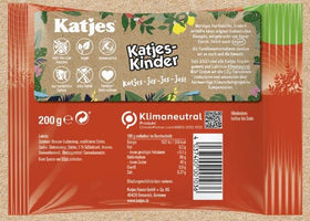 Katjes Kinder cat-shaped licorice drops on display, great for sharing at celebrations.