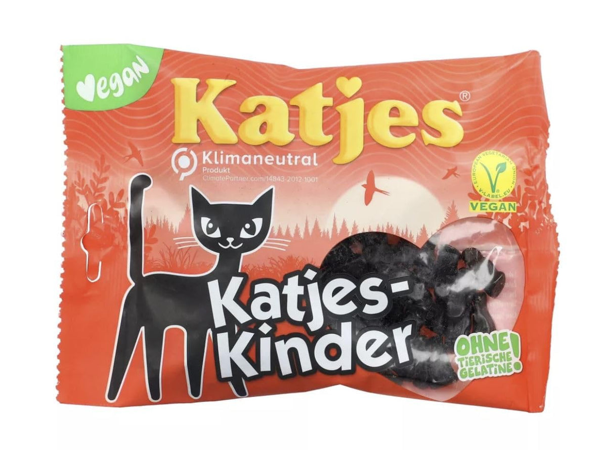 Katjes Kinder Licorice Cat Drops front view, chewy cat-shaped licorice snack.