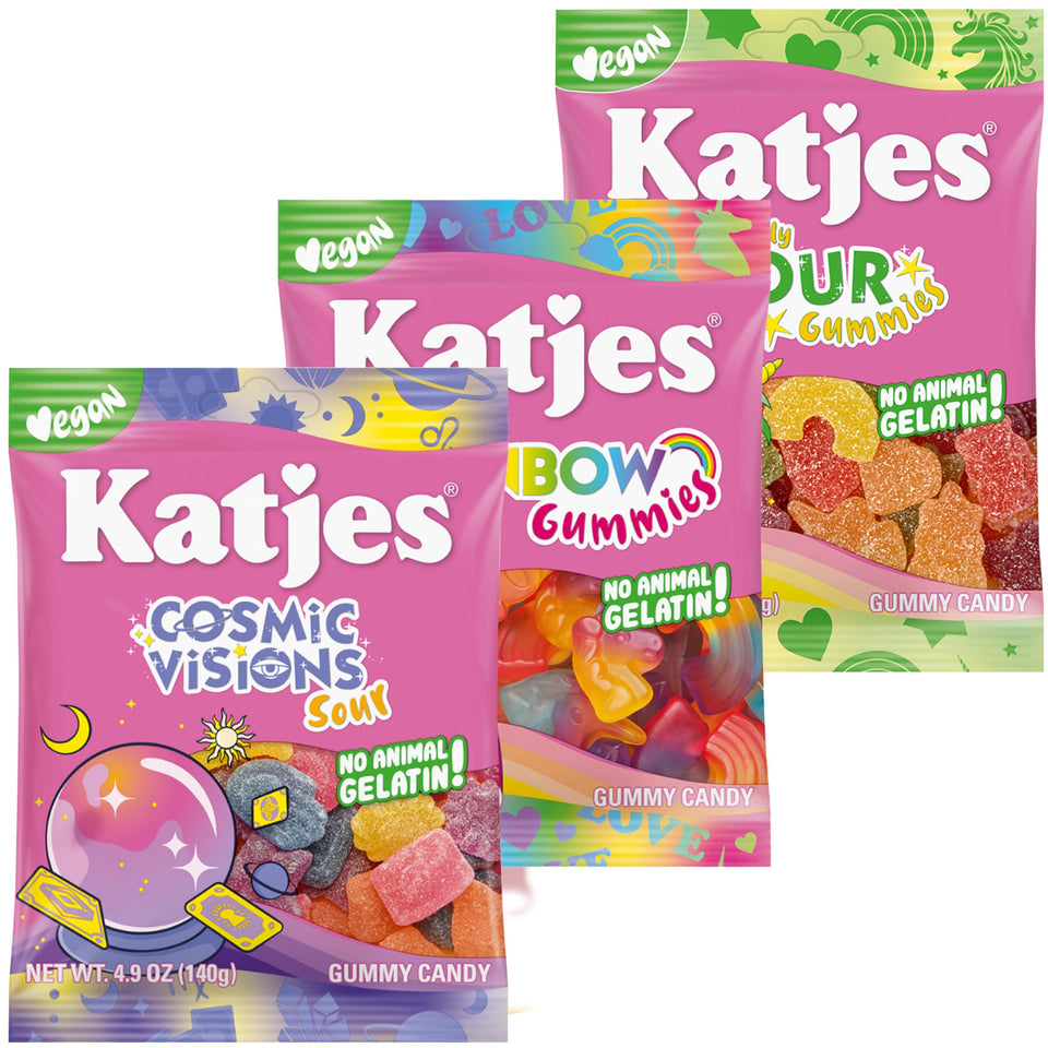 Katjes vegan gummy sour pack: tangy plant-based bites for on-the-go snacking.