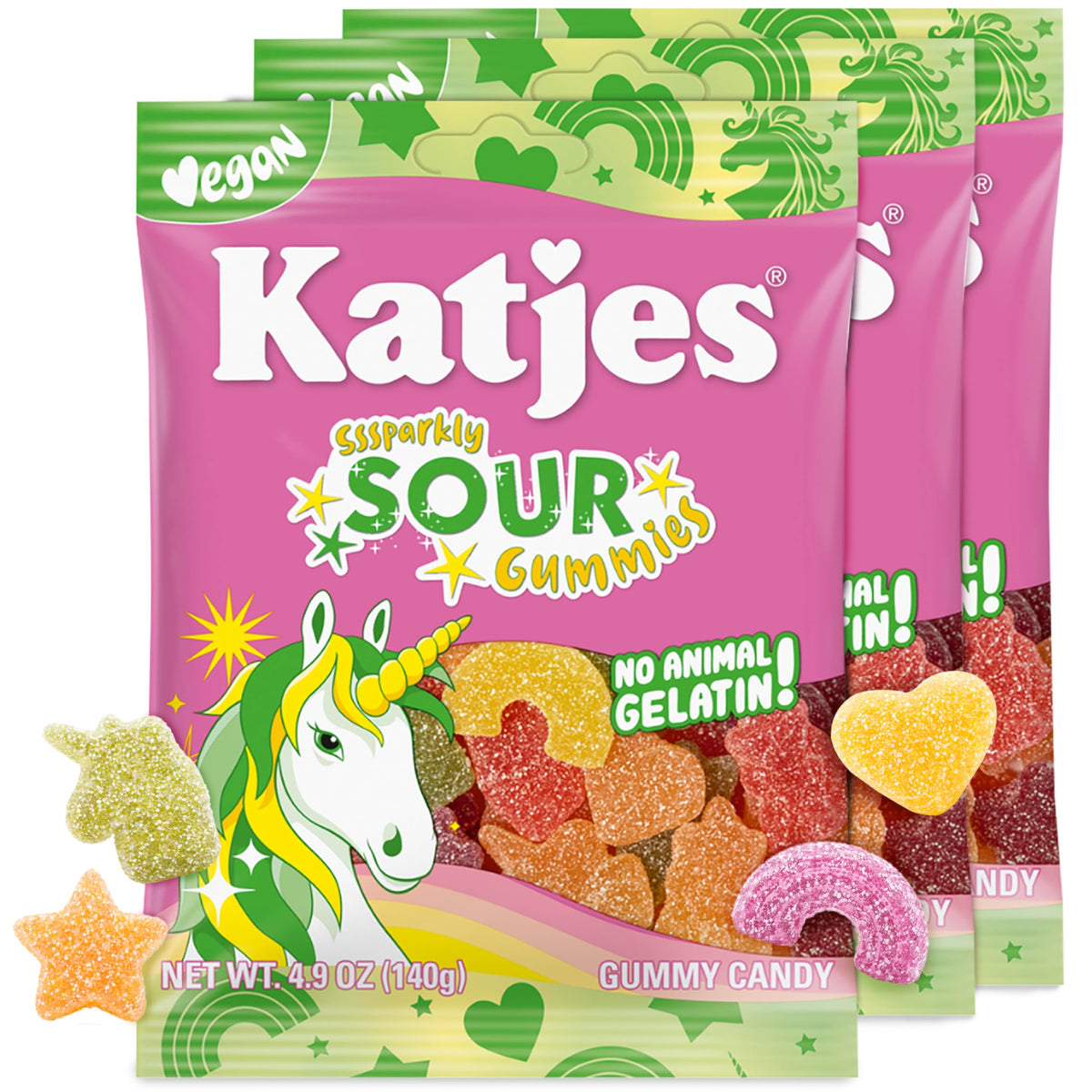 Katjes Vegan Sour Gummies in rainbow shapes for colorful snacking and visual appeal