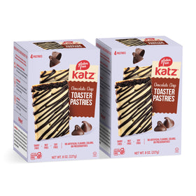 Katz gluten-free chocolate chip toaster pastries on box front for a quick breakfast