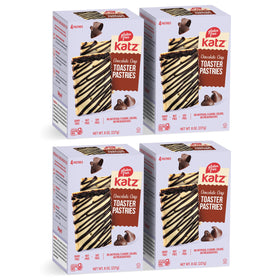 Katz Gluten Free chocolate chip toaster pastries, pack-front view, ready-to-go breakfast.