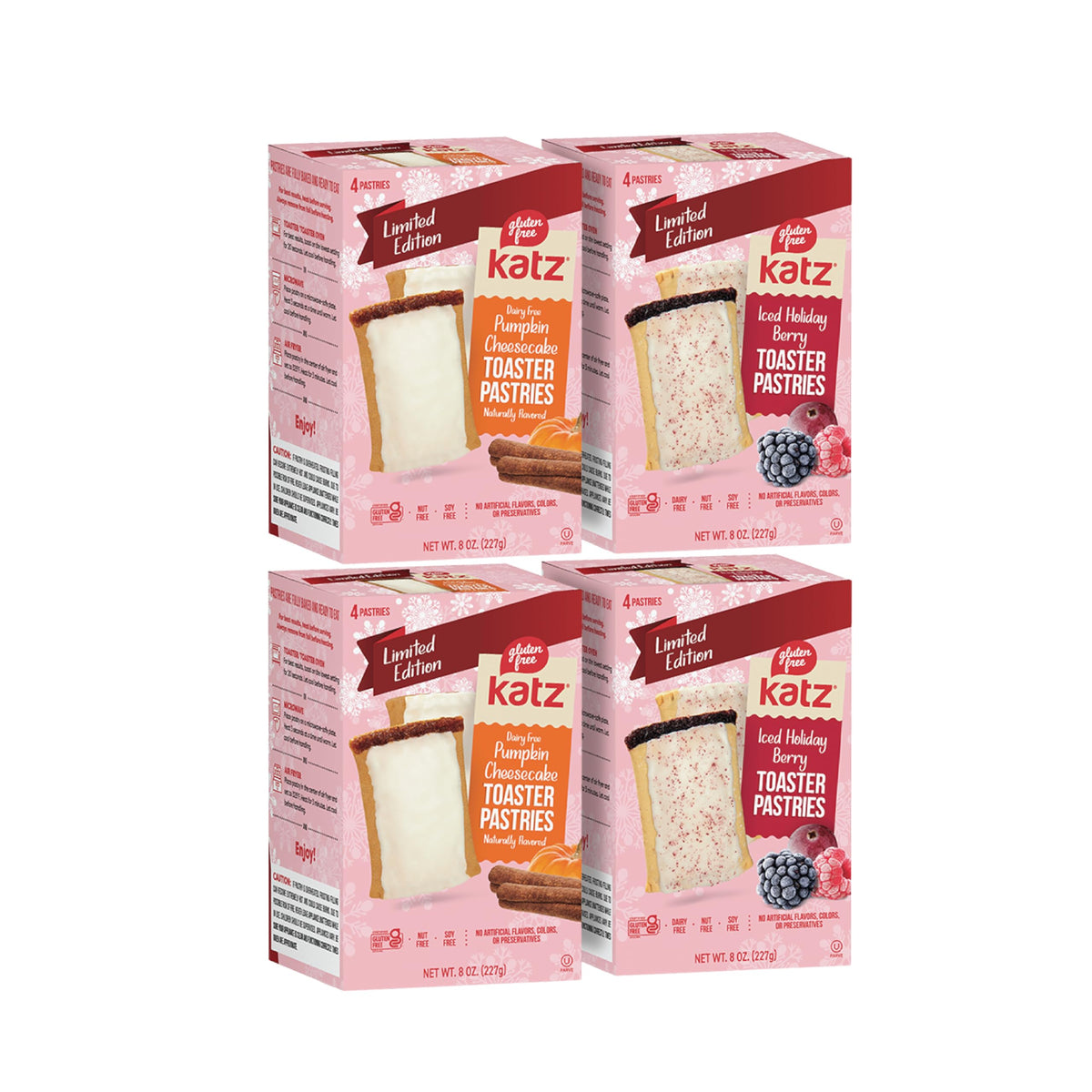 Katz Gluten Free Holiday Toaster Pastries Iced Holiday Berry flavor, convenient individual wraps.