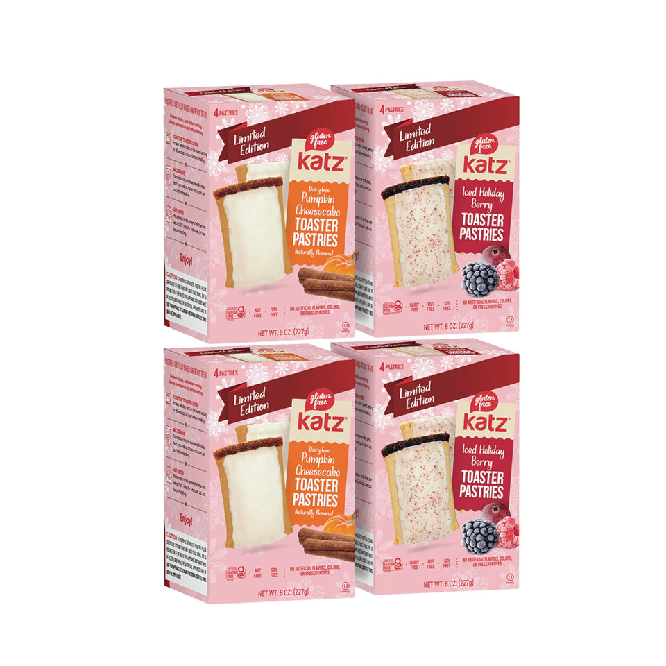 Katz Gluten Free Holiday Toaster Pastries Iced Holiday Berry flavor, convenient individual wraps.