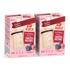 Katz Gluten Free Iced Holiday Berry Toaster Pastries in festive packaging, ready-to-eat.