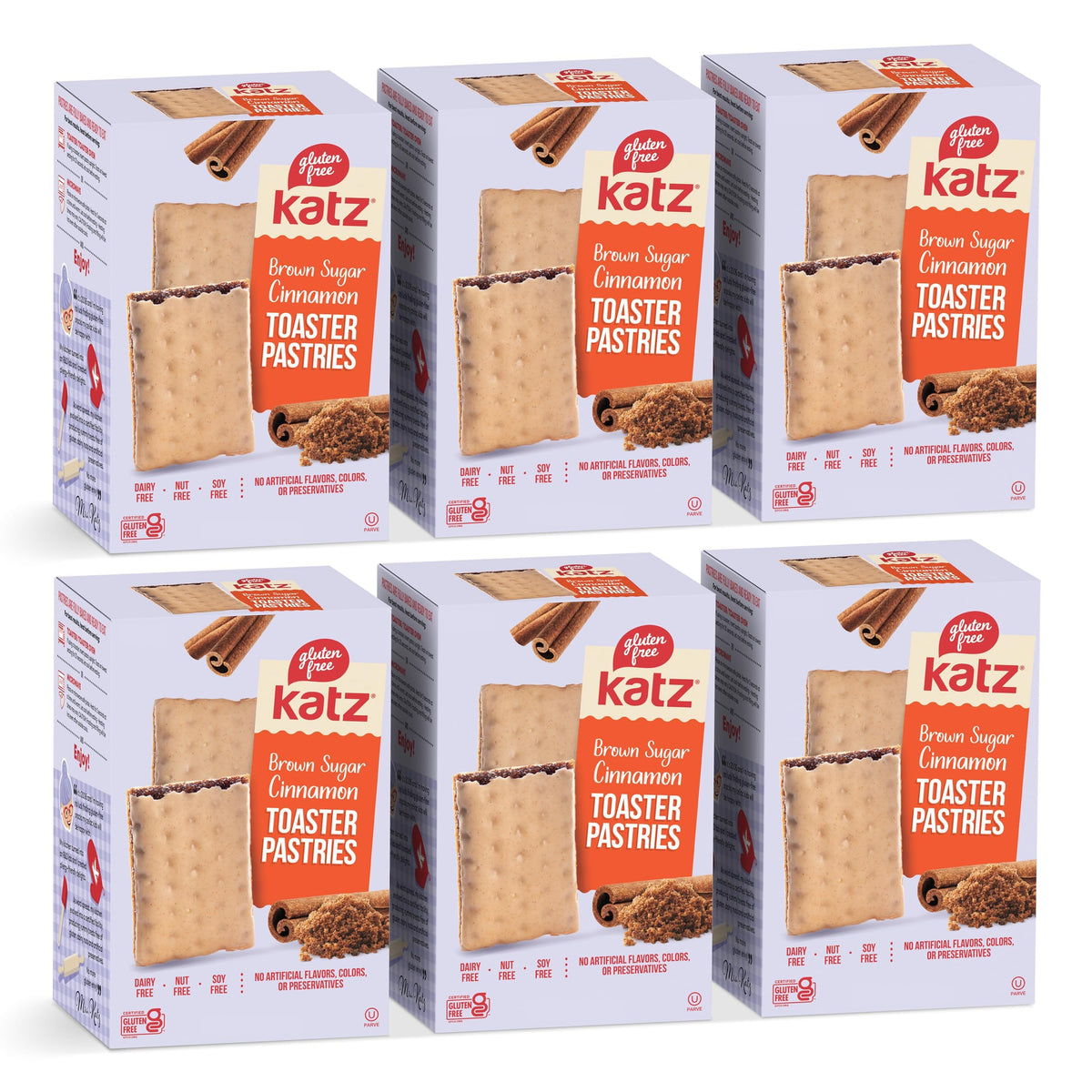 Katz Gluten Free Toaster Pastries Cinnamon box front, ready-to-enjoy snack