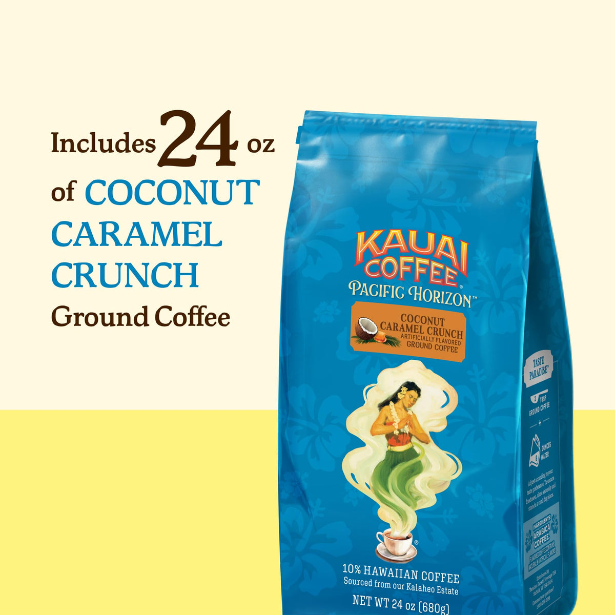 Kauai Coffee 24oz pack ready for quick brewing