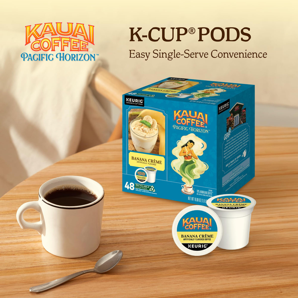 Kauai Coffee Banana Creme uses Hawaii-origin Arabica for premium aroma.