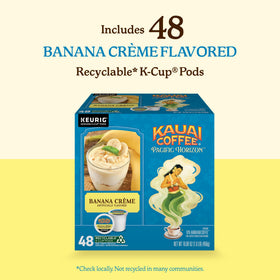 Kauai Coffee Banana Creme brewed cup captures tropical banana and vanilla essence.