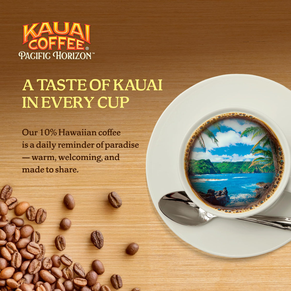 Kauai Coffee Banana Creme K-Cup pod close-up highlighting vanilla notes.