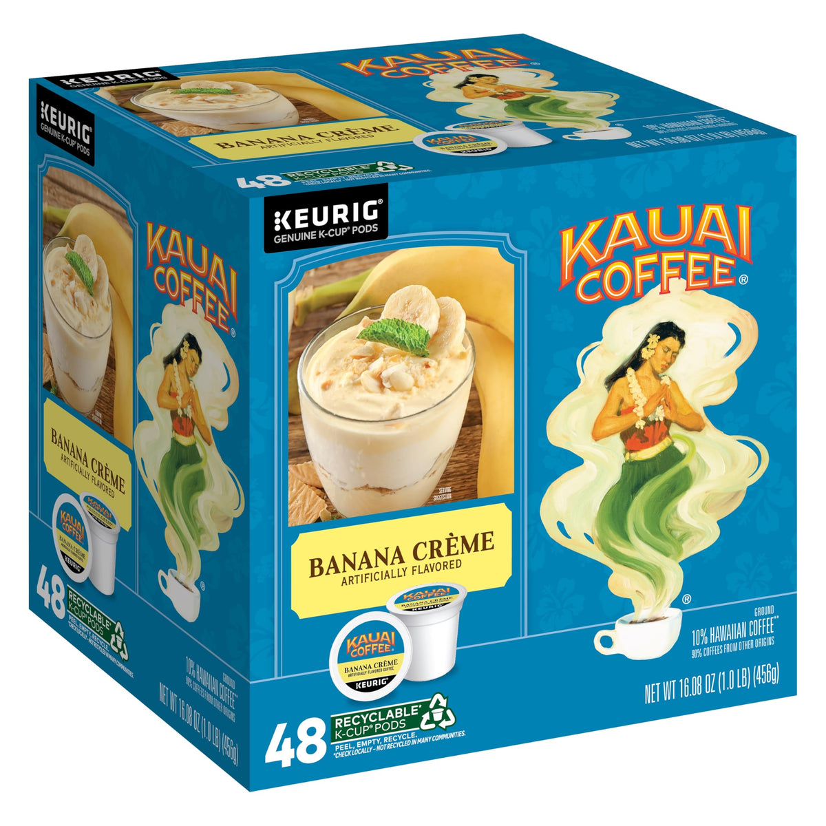 Kauai Coffee Banana Creme medium roast K-Cup pack for easy Keurig brewing.