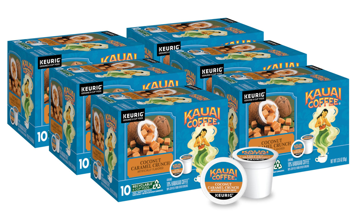 Kauai Coffee Coconut Caramel Crunch K-Cup pod ready for Keurig brewing