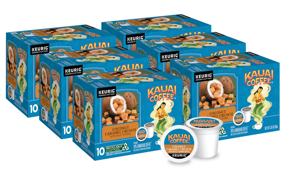 Kauai Coffee Coconut Caramel Crunch K-Cup pod ready for Keurig brewing