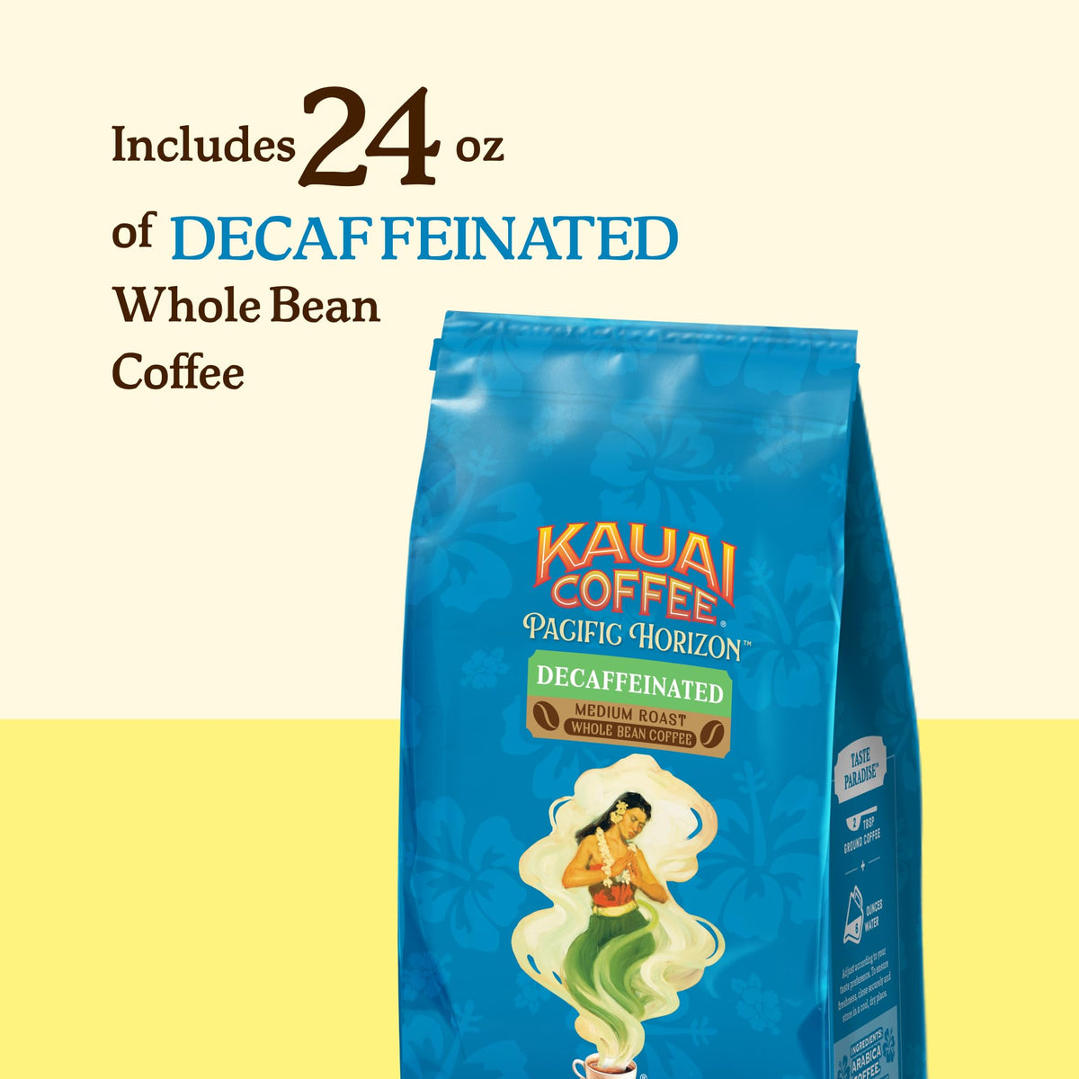 Kauai Coffee Decaf Medium Roast brew for a smooth, caffeine-free cup.