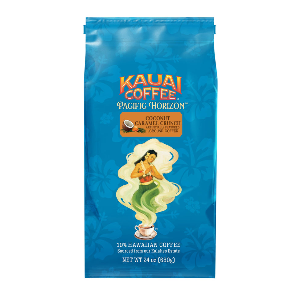 Kauai Coffee Ground Coffee Coconut Caramel Crunch aroma enhances morning rituals