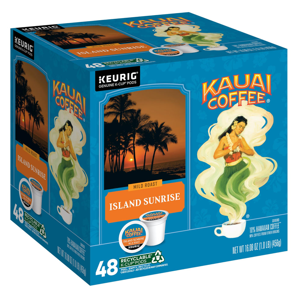 Kauai Coffee Island Sunrise Mild Roast pack, smooth balanced flavor for a bright morning.