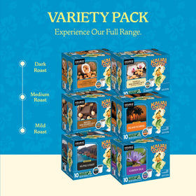 Kauai Coffee six-flavor mix, ideal for everyday coffee and entertaining guests.