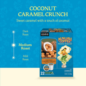 Steaming cup of Kauai Coffee reveals coconut caramel notes and nutty undertones.