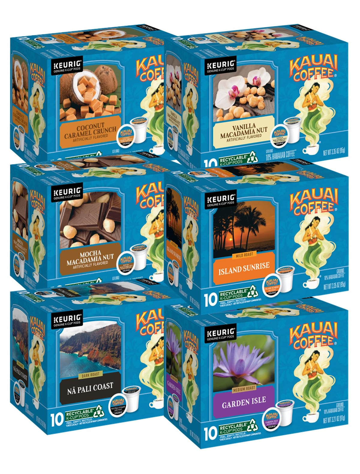 Kauai Coffee Mocha Macadamia Nut K-Cup for Keurig brews, rich and smooth.