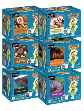 Kauai Coffee Mocha Macadamia Nut K-Cup for Keurig brews, rich and smooth.