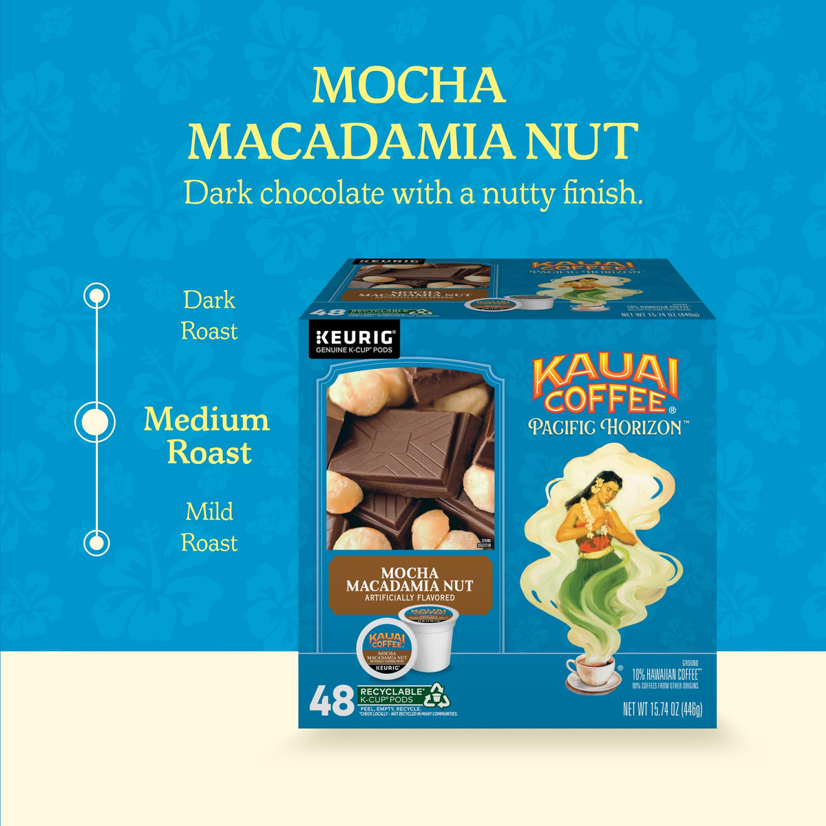 Kauai Coffee Mocha Macadamia Nut beans macro closeup shows premium quality