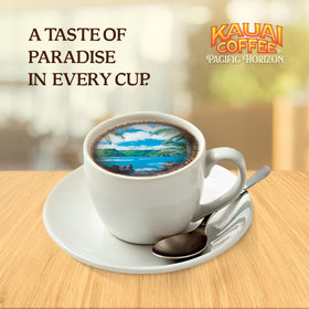 Nutty caramel notes complement the tropical coconut in Kauai Coffee blend.