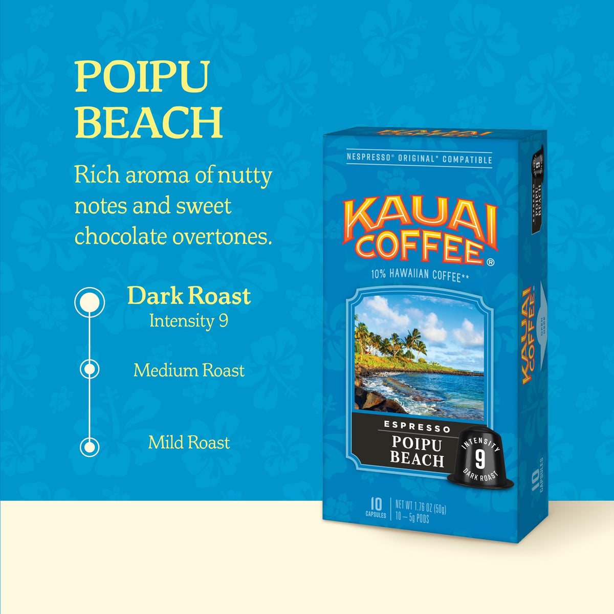 Kauai Coffee packaging featuring Hawaii map and brand