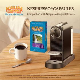 Kauai Coffee Poipu Beach Dark Roast pod in espresso machine
