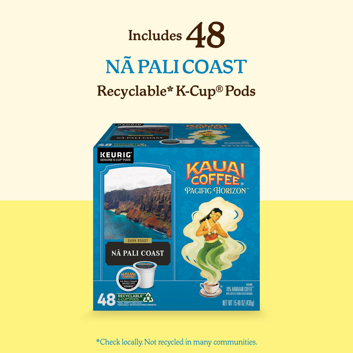 Kauai Coffee recyclable pods promoting eco-friendly brewing