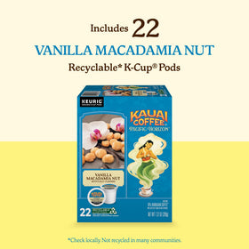Kauai Coffee recyclable pods packaging, eco-friendly option for Keurig users.
