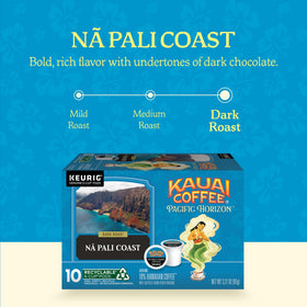 Kauai Coffee Na Pali Coast steam rises from cup for a tropical aroma.