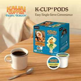 Kauai Coffee Coconut Caramel Crunch K-Cup showcasing nutty caramel and coconut aroma.