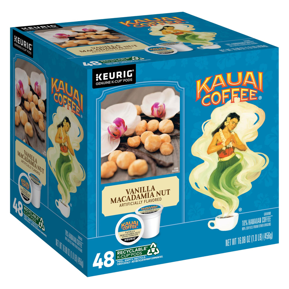 Kauai Coffee Vanilla Macadamia Nut K-Cup pod ready for a smooth medium brew.