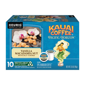 Kauai Coffee Vanilla Macadamia Nut K-Cup shows vanilla and macadamia aroma for a comforting morning ritual.