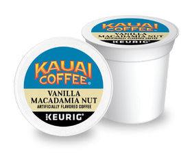 Close-up of Kauai Coffee Vanilla Macadamia Nut pod with inviting aroma.