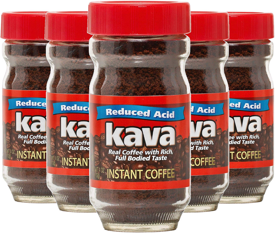 Kava acid-neutralized instant coffee box; smooth mornings await.