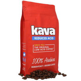 Coffee cup steam with Kava label highlighting rich flavor profile.