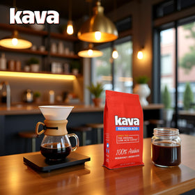Fresh-ground Kava coffee in grinder ready for brewing.